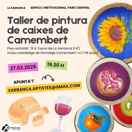 Taller de pintura sobre caixes de Camembert amb degustació de Camembert i maridatge amb vi