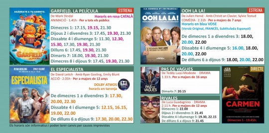 Programació dels Cinemes Illa Carlemany.