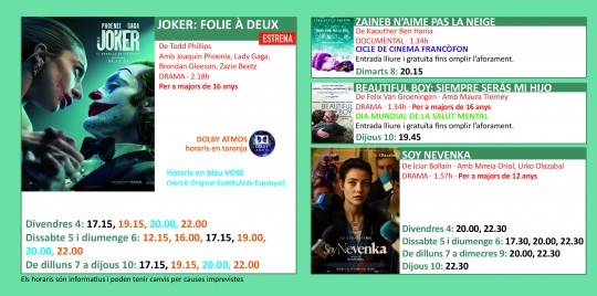 Programació dels Cinemes Illa Carlemany.