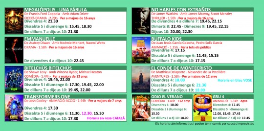 Programació dels Cinemes Illa Carlemany.