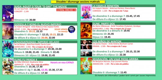 Programació dels Cinemes Illa Carlemany