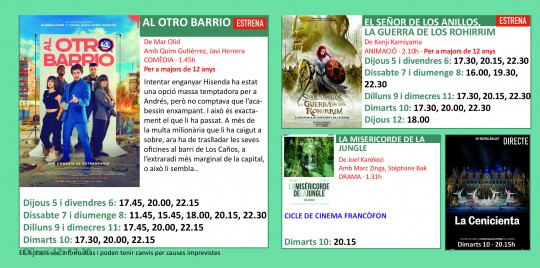 Programació dels Cinemes Illa Carlemany.