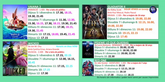 Programació dels Cinemes Illa Carlemany.
