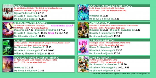 Programació dels Cinemes Illa Carlemany.