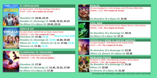 Programació dels Cinemes Illa Carlemany.