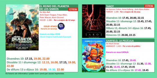 Programació dels Cinemes Illa Carlemany.