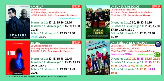 Programació dels Cinemes Illa Carlemany