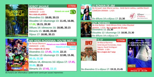 Programació dels Cinemes Illa Carlemany.