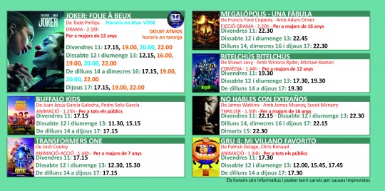 Programació dels Cinemes Illa Carlemany.