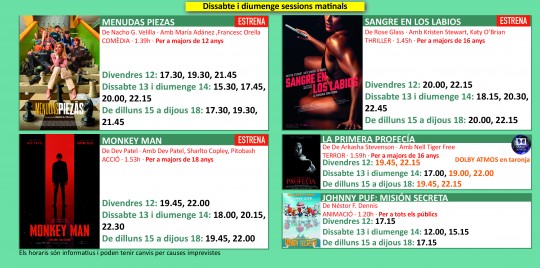 Programació dels Cinemes Illa Carlemany.