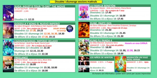 Programació dels Cinemes Illa Carlemany.