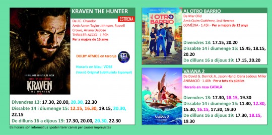 Programació dels Cinemes Illa Carlemany.