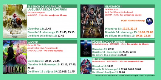 Programació dels Cinemes Illa Carlemany.