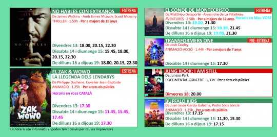 Programació dels Cinemes Illa Carlemany.