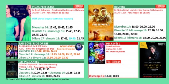 Programació dels Cinemes Illa Carlemany.