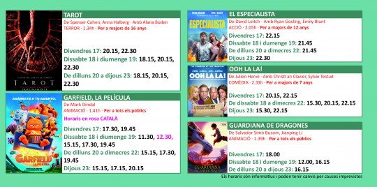 Programació dels Cinemes Illa Carlemany.