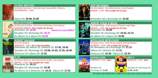 Programació dels Cinemes Illa Carlemany.