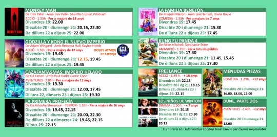 Programació dels Cinemes Illa Carlemany.