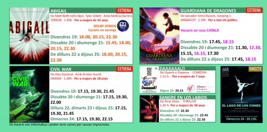 Programació dels Cinemes Illa Carlemany.