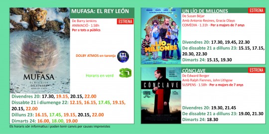 Programació dels Cinemes Illa Carlemany.
