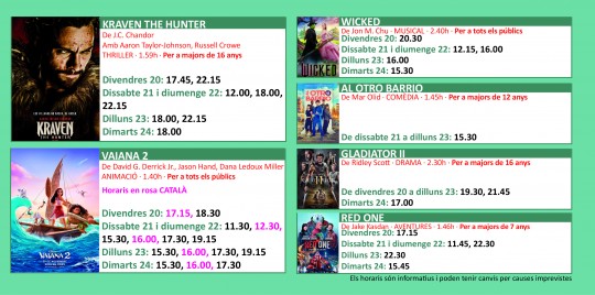 Programació dels Cinemes Illa Carlemany.