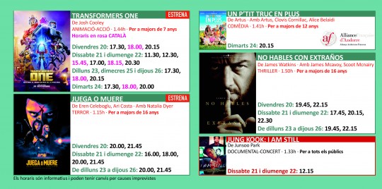 Programació dels Cinemes Illa Carlemany.