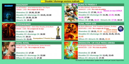 Programació dels Cinemes Illa Carlemany