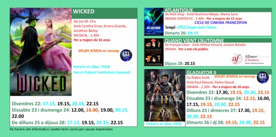 Programació dels Cinemes Illa Carlemany.