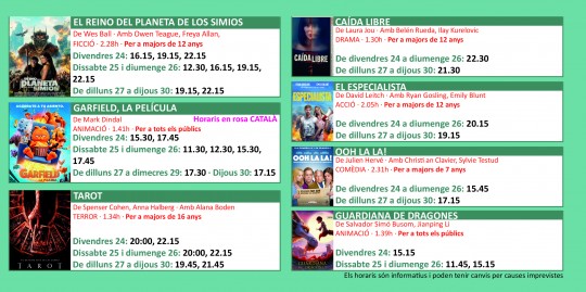 Programació dels Cinemes Illa Carlemany.