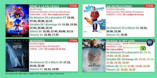 Programació dels Cinemes Illa Carlemany.