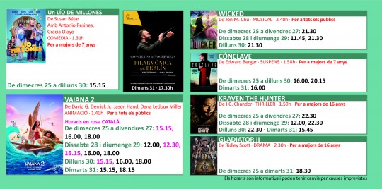 Programació dels Cinemes Illa Carlemany.
