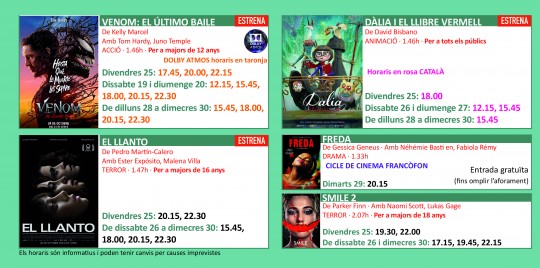Programació dels Cinemes Illa Carlemany.