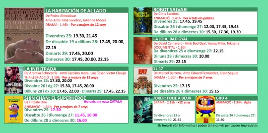 Programació dels Cinemes Illa Carlemany.