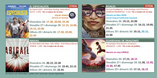 Programació dels Cinemes Illa Carlemany.