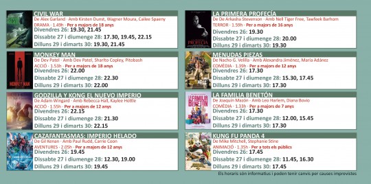 Programació dels Cinemes Illa Carlemany.