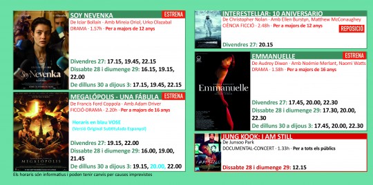 Programació dels Cinemes Illa Carlemany.