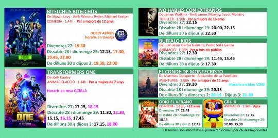 Programació dels Cinemes Illa Carlemany.