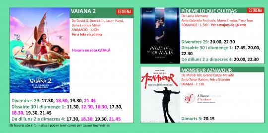 Programació dels Cinemes Illa Carlemany.