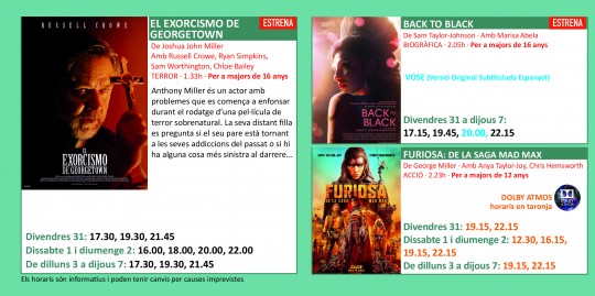 Programació dels Cinemes Illa Carlemany.
