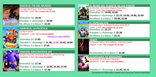 Programació dels Cinemes Illa Carlemany.
