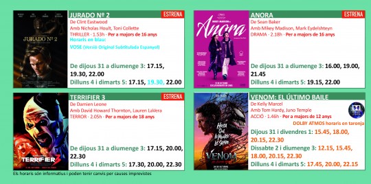 Programació dels Cinemes Illa Carlemany.