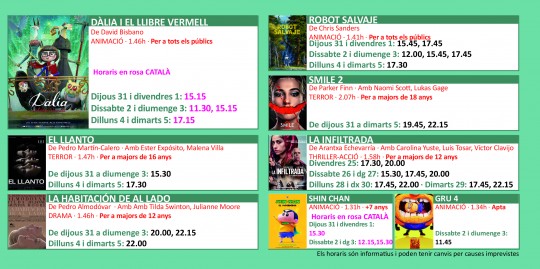 Programació dels Cinemes Illa Carlemany.