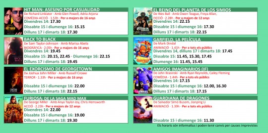 Programació dels Cinemes Illa Carlemany.