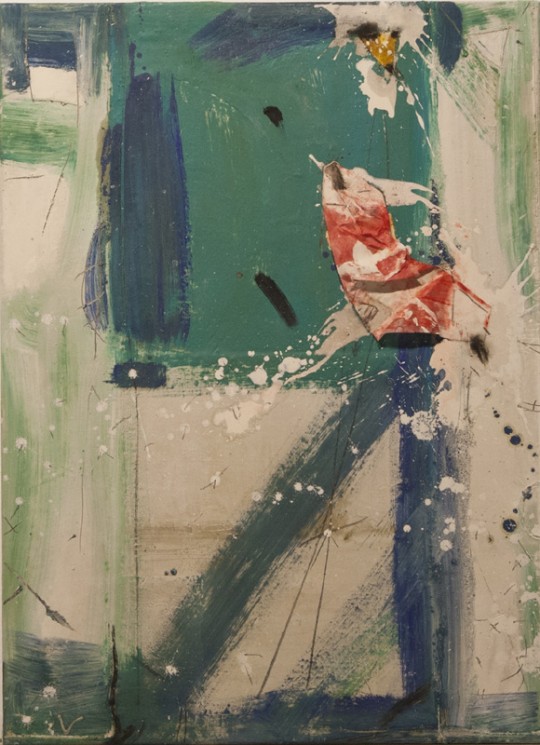 Alfons Valdés. Blau, verd i paper vermell. Tècnica mixta