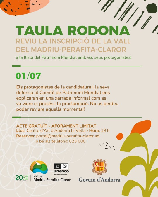 Taula rodona: “Reviu la inscripció de la vall del Madriu-Perafita-Claror a la llista del Patrimoni Mundial”