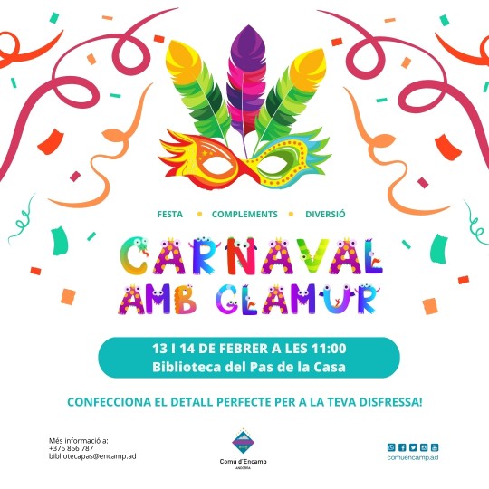 Cartell activitat biblioteca pas de la casa taller infantil carnaval
