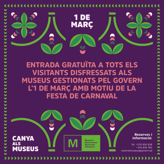 Entrada gratuïta a tots els visitants disfressats als museus gestionats pel Govern l'1 de març amb motiu de la festa de Carnaval